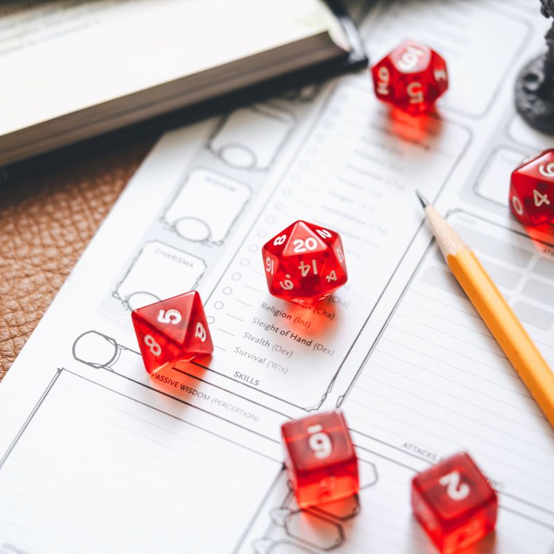 Dice on character sheet